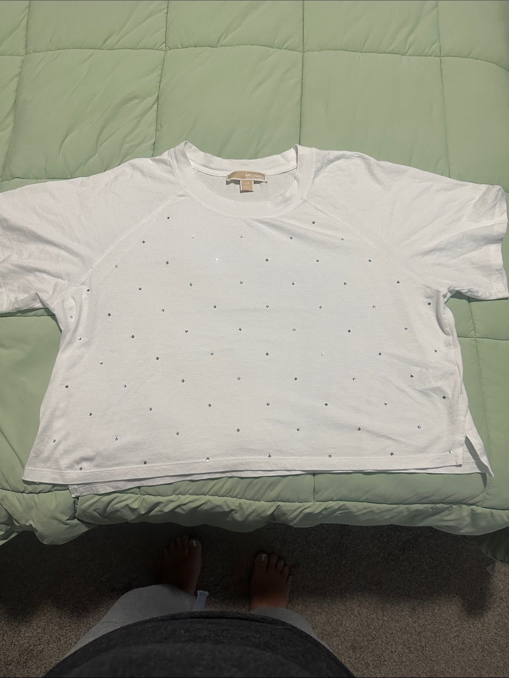 Michael Kors White Short-Sleeve Rhinestone Accent Tee